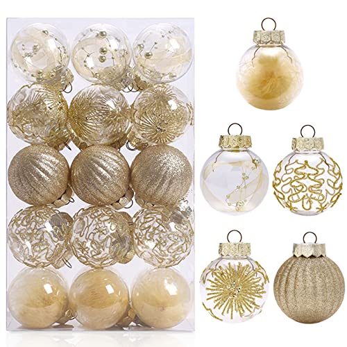 KiKom Weihnachtskugel Set 30 Stück Klare Weihnachtskugeln aus Kunststoff Für Urlaub Hochzeit Weihnachtsdekoration Baumschmuck (Gold, 2.36"/60mm) von KiKom