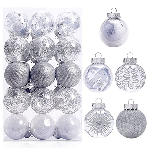 KiKom Weihnachtskugel Set 30 Stück Klare Weihnachtskugeln aus Kunststoff Für Urlaub Hochzeit Weihnachtsdekoration Baumschmuck (Silber, 2.36"/60mm) von KiKom