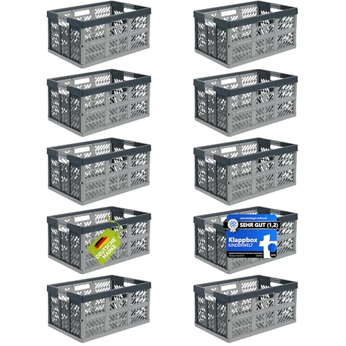 KiNDERWELT 10 x Profi - Klappbox 45 L bis 50 kg silber / grau Faltbox Box Kiste von KiNDERWELT