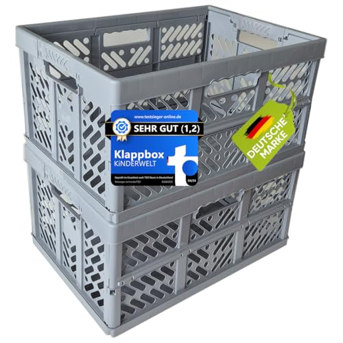 KiNDERWELT 2 x Robuste Profi - Klappbox 45 L bis 50 kg - Faltbox, Kiste, Korb zur Aufbewahrung, Transport - grau KiNDERWELT 2 x Robuste Profi - Klappbox 45 L bis 50 kg - Faltbox, Kiste, Korb zur Aufbewahrung, Transport - grau von KiNDERWELT