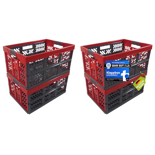 KiNDERWELT 4 x Stabile Profi-Klappboxen rot/anthrazit mit Soft-Touch Griffen von KiNDERWELT