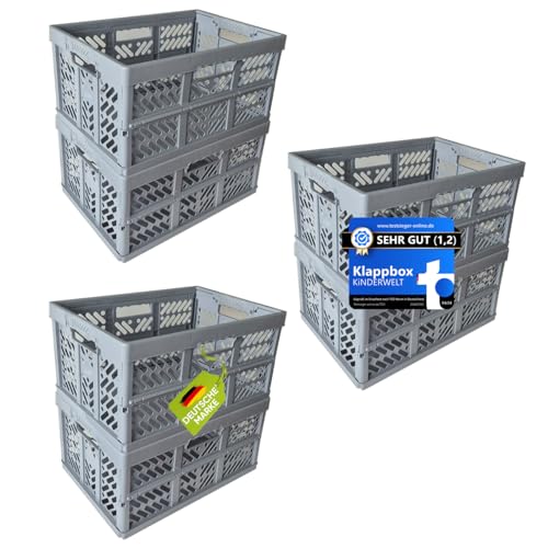 KiNDERWELT 6 x Robuste Profi - Klappbox 45 L bis 50 kg - Faltbox, Kiste, Korb zur Aufbewahrung, Transport - grau KiNDERWELT 6 x Robuste Profi - Klappbox 45 L bis 50 kg - Faltbox, Kiste, Korb zur Aufbewahrung, Transport - grau von KiNDERWELT