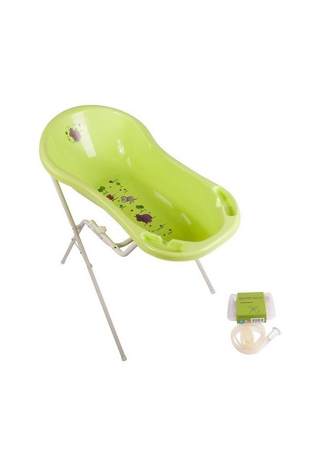 KiNDERWELT Babybadewanne Badewanne mit Stöpsel + Ständer + Ablaufschlauch, (3er Set), mit Ablaufstöpsel von KiNDERWELT