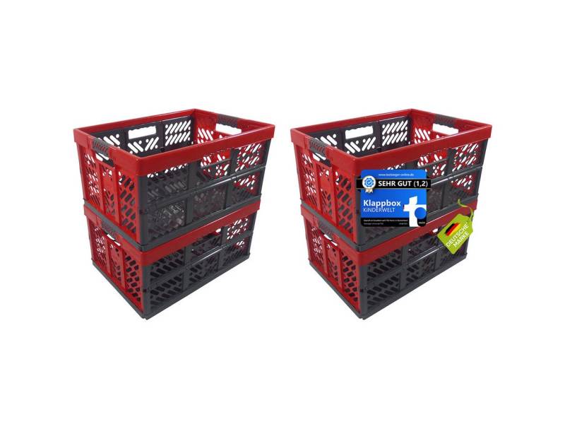 KiNDERWELT Klappbox 4 x Stabile Profi-Klappboxen rot/anthrazit von KiNDERWELT