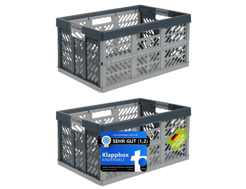 KiNDERWELT Klappbox 2er Set : Klappbox silber/ grau 45 L Faltbox bis 50 kg, aus hochwertigem Kunststoff von KiNDERWELT