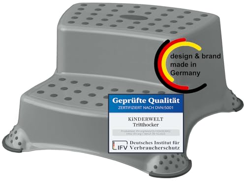 KiNDERWELT Premium zweistufiger Tritthocker grau stabiler Hocker mit Anti-Rutsch-Funktion von KiNDERWELT