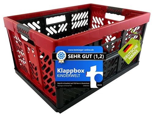 KiNDERWELT Robuste Profi - Klappbox 45 L bis 50 kg - Faltbox, Kiste, Korb zur Aufbewahrung, Transport - anthrazit/rot von KiNDERWELT