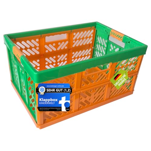 KiNDERWELT Robuste Profi - Klappbox 45 L bis 50 kg - Faltbox, Kiste, Korb zur Aufbewahrung, Transport - orange von KiNDERWELT
