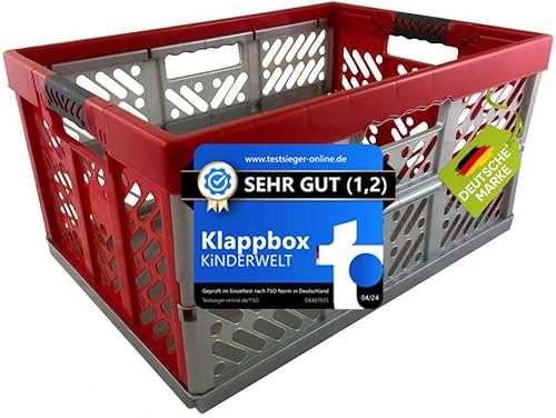 KiNDERWELT Robuste Profi - Klappbox 45 L bis 50 kg - Faltbox, Kiste, Korb zur Aufbewahrung, Transport - rot/silber von KiNDERWELT