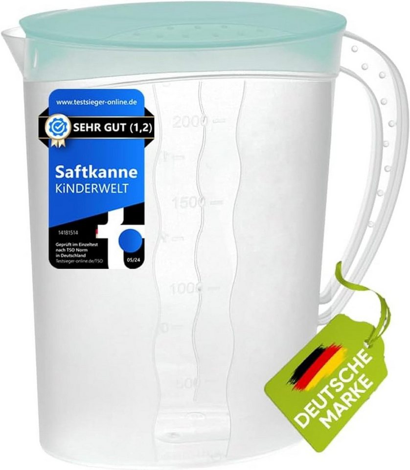 KiNDERWELT Wasserkaraffe Premium Saftkanne 2 Liter mit Deckel Maßeinteilung von KiNDERWELT