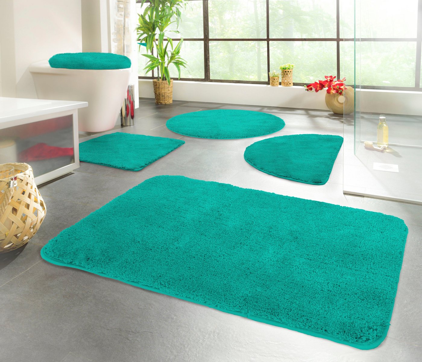 KiNZLER Badematte Chaozhou, Höhe 20 mm, rutschhemmend beschichtet, fußbodenheizungsgeeignet, Polyester, rechteckig, Badteppich, Uni Farben, weich, als rechteckig, rund & Set erhältlich von KiNZLER