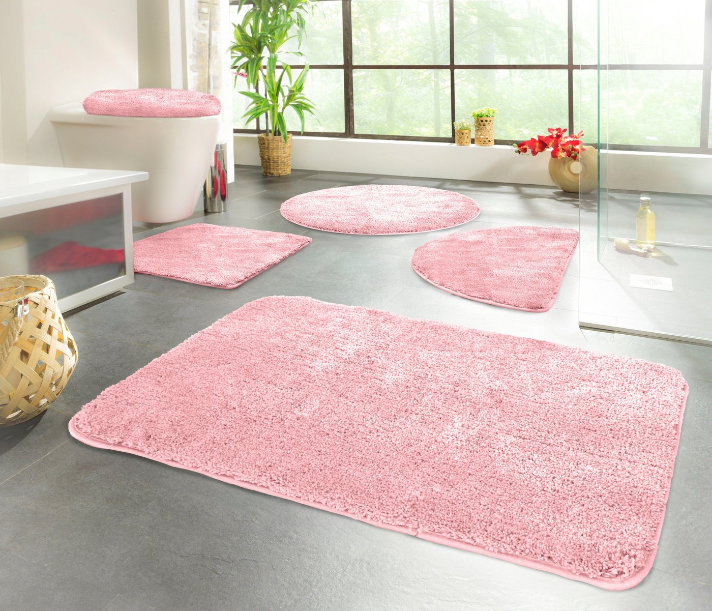 KiNZLER Badematte Chaozhou, Höhe 20 mm, rutschhemmend beschichtet, fußbodenheizungsgeeignet, Polyester, 2-tlg. Stand-WC Set, Badteppich, Uni Farben, weich, als rechteckig, rund & Set erhältlich von KiNZLER