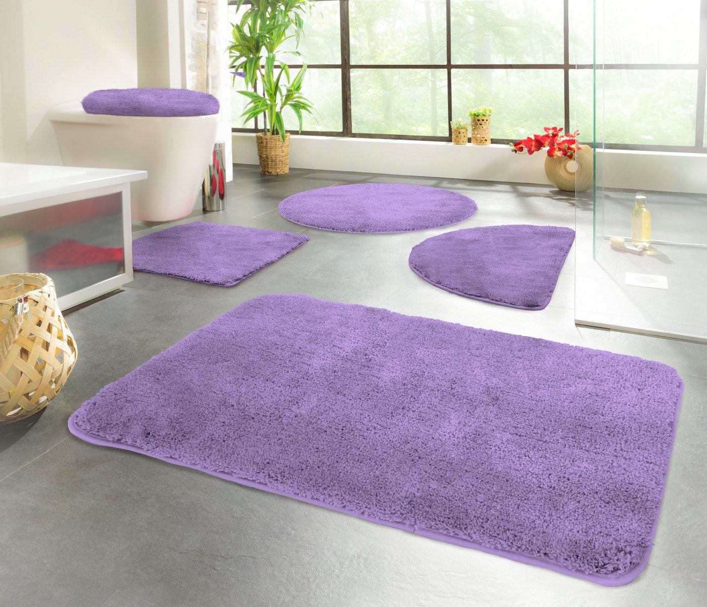KiNZLER Badematte Chaozhou, Höhe 20 mm, rutschhemmend beschichtet, fußbodenheizungsgeeignet, Polyester, rechteckig, 2er-Set rechteckig 55x50 cm / rechteckig 60x100 cm, Badteppich, Uni Farben, weich, als rechteckig, rund & Set erhältlich von KiNZLER