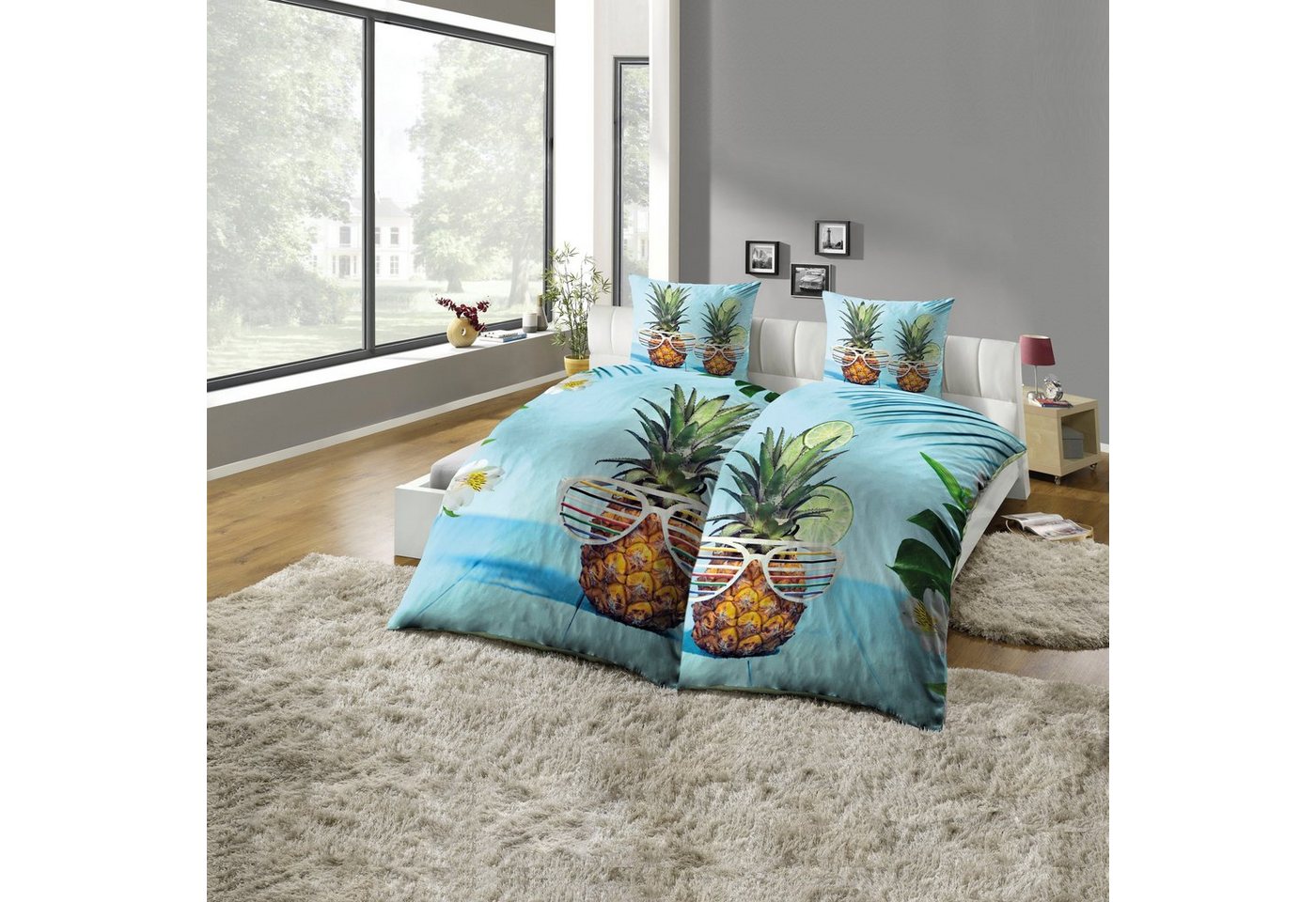 KiNZLER Partnerbettwäsche Partnerbettwäsche 4-teilig "Ananas", Microfaser, 4 teilig, Pflegeleicht KiNZLER Partnerbettwäsche Partnerbettwäsche 4-teilig "Ananas", Microfaser, 4 teilig, Pflegeleicht von KiNZLER