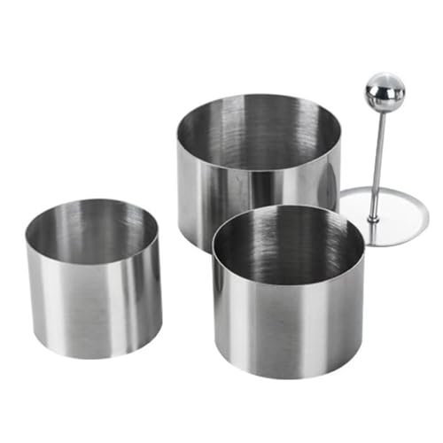 OlBuWa Dessertringe Rund, Runde Kochringform mit Presse, 3 Stück Küchenringe, Edelstahl Dessertringe, Mousse-Ringe, Backen Werkzeug für Desserts, Kuchen von OlBuWa