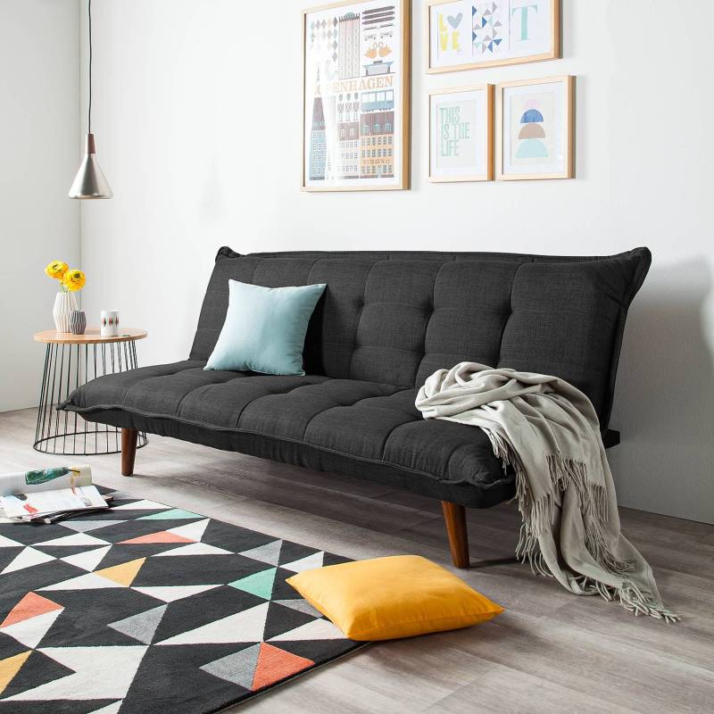 home24 Schlafsofa Cheadle Webstoff Schwarz/Grau/Anthrazit Webstoff 178 x 76 x 79cm Skandi von home24
