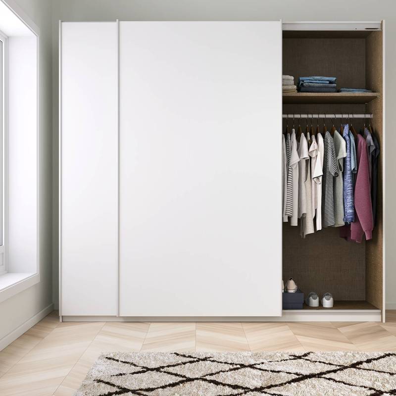 Schwebetürenschrank KiYDOO I Alpinweiß 226x197x61 cm (BxHxT) 2-türig Spanplatte Modern von KiYDOO