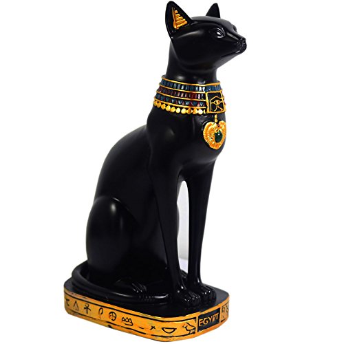 KiaoTime - Antike Ägyptische Katzenfigur, Göttin, Bastkatze, Pharaone-Figur, Katzen-Statue, Sammlerfigur, Katzen-Skulptur, Heimdeko-Statue, Kunstharz, Schwarz , 9.5" Tall von KiaoTime