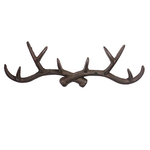 KiaoTime l Vintage 14" Rustikale Gusseisen Hirsch Geweihe Wand montiert Mantel Haken, Schäbig schick Kleiderhaken, Schlüsselhalter, Hut-Aufhänger, Badzimmer Wandhaken (Rusty Brown) von KiaoTime