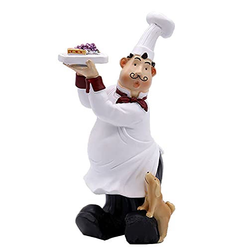 Koch Figur für Küchendekoration, Koch hält Obst und Brot mit Welpen-Figuren, Koch Welpe Statue für Theke, Schrank, Küche, Koch, Restaurant Dekor von KiaoTime