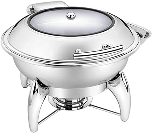Dining Food Heizung-Edelstahl Heißes Pot-Buffet Set mit Glas Viewing Deckel und eingebauter Deckelhalter, runder Lebensmittel Warmer Teller für Partys, Dinnerpartys und DI, Circle-6L von Kiaoeiuyti