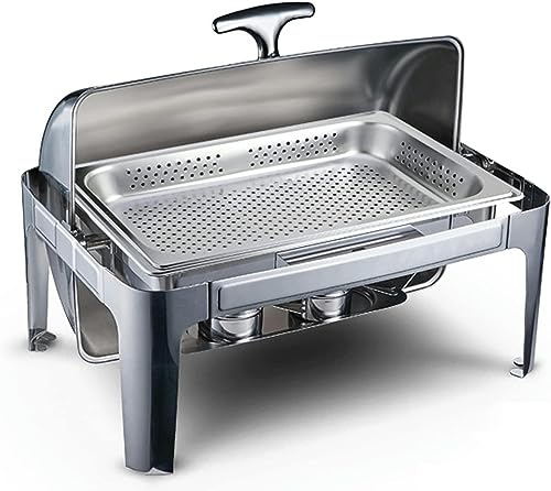 Edelstahlbuffet Heißplatte - Buffet -Server und Heizungen. Hot Pot Buffet Set, Edelstahl -Buffet heißer Topf mit Glasdeckel Wärmer Catering, Punch - Single -9l von Kiaoeiuyti