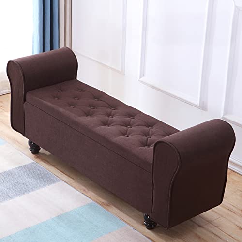 Fußhocker mit großer Kapazität für Schlafzimmer und Wohnzimmer, gepolsterter Vintage-Aufbewahrungshocker mit Holzbeinen, getuftete Leinen-Aufbewahrungsbank, braun, 100 x 40 x 40 cm (39 x 16 x 16 Zoll) Fußhocker mit großer Kapazität für Schlafzimmer und Wohnzimmer, gepolsterter Vintage-Aufbewahrungshocker mit Holzbeinen, getuftete Leinen-Aufbewahrungsbank, braun, 100 x 40 x 40 cm (39 x 16 x 16 Zoll) von Kiaoeiuyti
