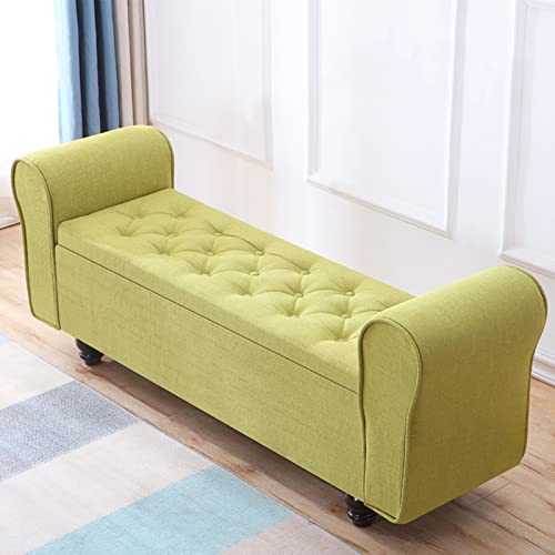 Fußhocker mit großer Kapazität für Schlafzimmer und Wohnzimmer, gepolsterter Vintage-Aufbewahrungshocker mit Holzbeinen, getuftete Leinen-Aufbewahrungsbank, grün, 100 x 40 x 40 cm (39 x 16 x 16 Zoll) Fußhocker mit großer Kapazität für Schlafzimmer und Wohnzimmer, gepolsterter Vintage-Aufbewahrungshocker mit Holzbeinen, getuftete Leinen-Aufbewahrungsbank, grün, 100 x 40 x 40 cm (39 x 16 x 16 Zoll) von Kiaoeiuyti