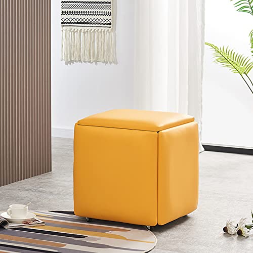 Kiaoeiuyti 5 in 1 Nesting Ottoman Cube Chair, stapelbare Hocker, kleine quadratische Fußstützenhocker aus Kunstleder, Fußhocker mit Rollen für Wohnzimmer, Esszimmer,A,35 * 35 * 35CM Interesting Life von Kiaoeiuyti