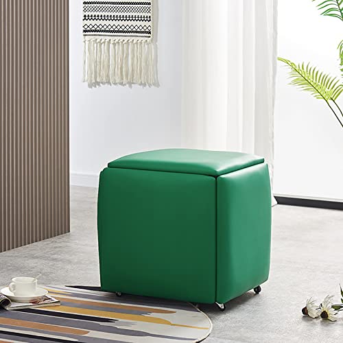 Kiaoeiuyti 5 in 1 Nesting Ottoman Cube Chair, stapelbare Hocker, kleine quadratische Fußstützenhocker aus Kunstleder, Fußhocker mit Rollen für Wohnzimmer, Esszimmer,C,35 * 35 * 35CM Interesting Life von Kiaoeiuyti