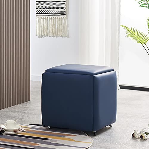 Kiaoeiuyti 5 in 1 Nesting Ottoman Cube Chair, stapelbare Hocker, kleine quadratische Fußstützenhocker aus Kunstleder, Fußhocker mit Rollen für Wohnzimmer, Esszimmer,E,35 * 35 * 35CM Interesting Life von Kiaoeiuyti