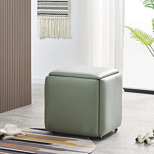 Kiaoeiuyti 5 in 1 Nesting Ottoman Cube Chair, stapelbare Hocker, kleine quadratische Fußstützenhocker aus Kunstleder, Fußhocker mit Rollen für Wohnzimmer, Esszimmer,F,35 * 35 * 35CM Interesting Life von Kiaoeiuyti