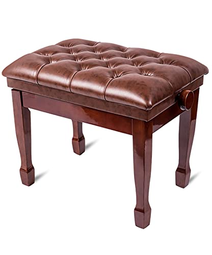 Klavierhocker aus Kunstleder, höhenverstellbar, Keyboardhocker, Klavierbank für Künstler aus Leder, mit Beinen aus Massivholz und gepolstertem Kissen, 58 x 41 x 48–58 cm, Braun, Teak Interesting Life Klavierhocker aus Kunstleder, höhenverstellbar, Keyboardhocker, Klavierbank für Künstler aus Leder, mit Beinen aus Massivholz und gepolstertem Kissen, 58 x 41 x 48–58 cm, Braun, Teak Interesting Life von Kiaoeiuyti