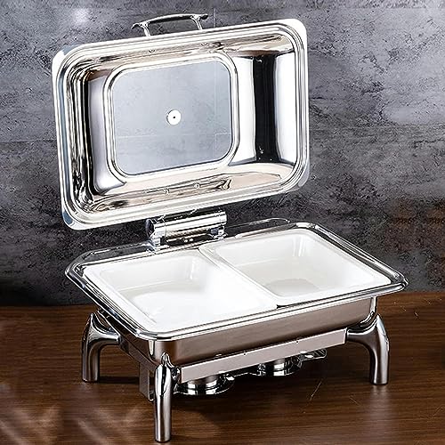 Lebensmittelheizung - Lebensmittel Warmer Teller, Edelstahl Heißes Topf -Buffet mit Glasobjektion und eingebauter Deckelhalter für Partys, Dinnerpartys und Essen, 304 Keramik - Double -9L von Kiaoeiuyti