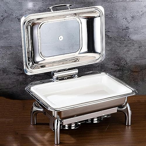 Lebensmittelheizung - Lebensmittel Warmer Teller, Edelstahl -Heißtopfbuffet mit Glasblasendeckel und eingebauter Deckelhalter für Partys, Dinnerpartys und Essen, Keramik - Single -9L von Kiaoeiuyti