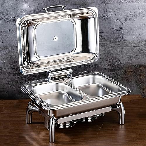 Lebensmittelheizung - Lebensmittel Warmer Teller, Edelstahl -Heißtopfbuffet mit Glasblasendeckel und eingebauter Deckelhalter für Partys, Dinnerpartys und Essen, extra dick - Doppel -9L von Kiaoeiuyti