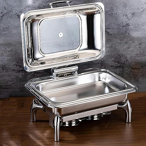 Lebensmittelheizung - Lebensmittel Warmer Teller, Edelstahl -Heißtopfbuffet mit Glasblasendeckel und eingebauter Deckelhalter für Partys, Dinnerpartys und Essen, gepolstert - Single -9l von Kiaoeiuyti