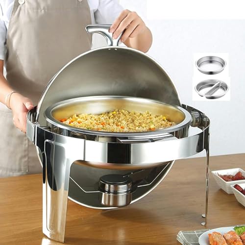 Roll Top Chafing Dish Edelstahl Round Chafer 6 Qt, Buffet Serverwärmungsschale Futterbuffets Food Wärmer für Partys Buffet Set Chaffing -Gerichte, 6 qt, für Wedd, mit Deckelpaket 2 von Kiaoeiuyti