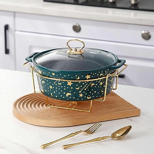 Runde Scheuchtigkeitsgericht Buffet Set Ceramics Food Wärmer W/Glasdeckel, Schurke und Buffetwärmer-Set für Hochzeiten Partys Bankette Events, Green-M Runde Scheuchtigkeitsgericht Buffet Set Ceramics Food Wärmer W/Glasdeckel, Schurke und Buffetwärmer-Set für Hochzeiten Partys Bankette Events, Green-M von Kiaoeiuyti
