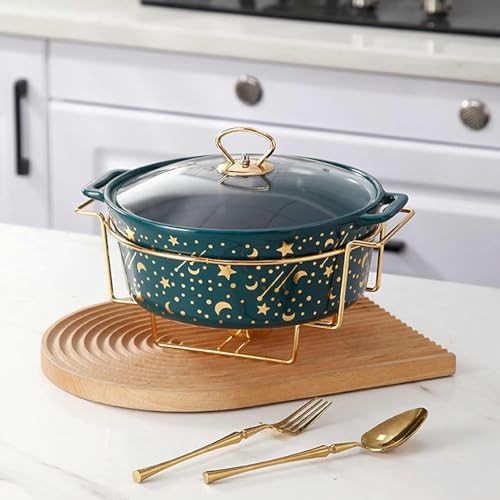 Runde Scheuchtigkeitsgericht Buffet Set Ceramics Food Wärmer mit Glasdeckel, S und Buffetwärmer-Set für Hochzeitspartys Bankette Events, Green-M Runde Scheuchtigkeitsgericht Buffet Set Ceramics Food Wärmer mit Glasdeckel, S und Buffetwärmer-Set für Hochzeitspartys Bankette Events, Green-M von Kiaoeiuyti