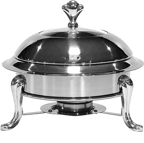 Runde Scheuchtigkeitsgericht in voller Größe Edelstahl-Stahlschüssel-Set Buffet Catering Wärmersets mit Lebensmittelpfanne und Kraftstoffhalter, Silber-24 cm von Kiaoeiuyti