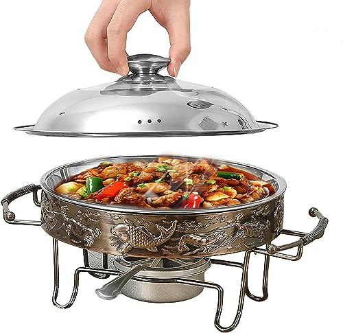 Runde Scheuchtigkeitsgericht und Lebensmittelwärmer, Edelstahl in voller Größe Buffet Server-Erwärmungsschale mit Alkoholofen und Deckel für Hochzeiten/Partys/Bankette/Catering-Eva, flaches Runde Scheuchtigkeitsgericht und Lebensmittelwärmer, Edelstahl in voller Größe Buffet Server-Erwärmungsschale mit Alkoholofen und Deckel für Hochzeiten/Partys/Bankette/Catering-Eva, flaches von Kiaoeiuyti