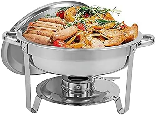 Runde Scheuchtigkeitsschale 5 QT Full Size Edelstahlschüsselwärmer -Set mit Lebensmittelpfanne, Wasserpfanne, Kraftstoffhalter und Kuppelabdeckung für Catering Party Buffet Wärmer von Kiaoeiuyti