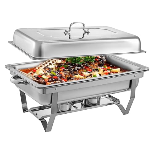 Scheuchterstichbuffet Set Edelstahl Essen Warwärmer Tablett | Für Hochzeitsfeiern Bankette Catering -Events - Wasserpfanne, Lebensmittelpfanne, Kraftstoffhalter, Deckel - Komplettes Set von Kiaoeiuyti
