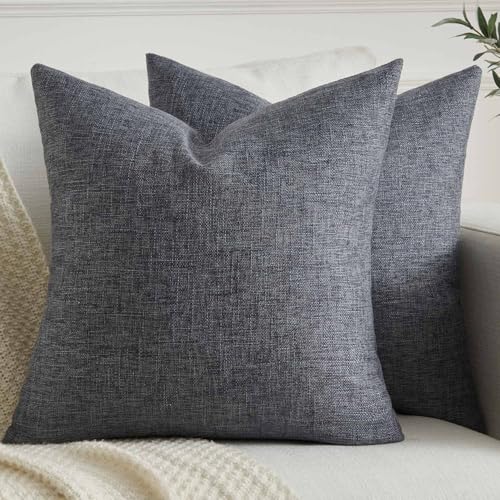Kiatuniya Kissenbezug 45x45 cm Grau Boho Kissen Dekokissen Sofakissen Modern Kissenhülle Leinenoptik Einfarbig Landhausstil Herbst kissenbezüge für Bett Wohnzimmer Schlafzimmer 2er Set von Kiatuniya