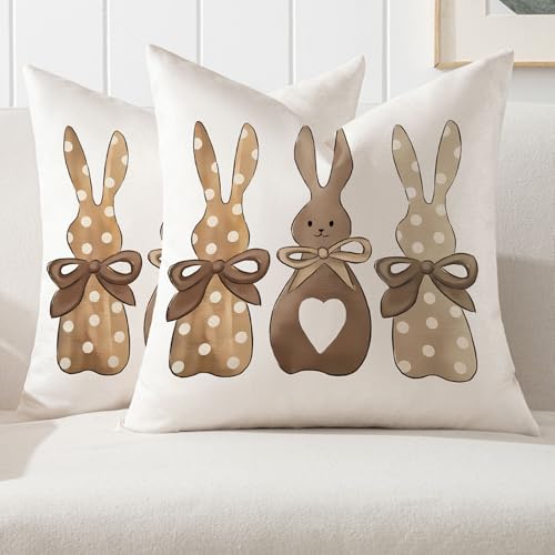 Kiatuniya Ostern Kissenbezug Hasen Kissen 50 x 50 cm Frühling Osterdeko DREI Süße Häschen Sofakissen Modern Zierkissenbezug Cushion Cover Couch Wohnzimmer Deko Bunny Kissenhüllen 2er Pack von Kiatuniya
