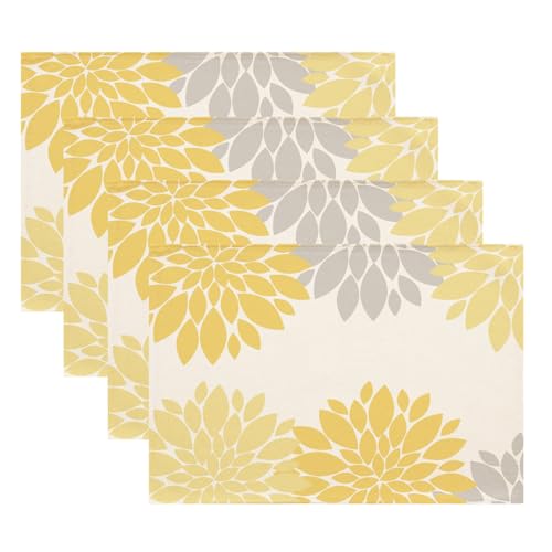 Kiatuniya Platzsets Tischsets Abwaschbar Gelb Dahlia Blume Tischmatte Frühling Sommer Outdoor Landhausstil rutschfeste Platzdeckchen Für Küche Esstisch Zuhause Restaurant Speisetisch 4er Set von Kiatuniya