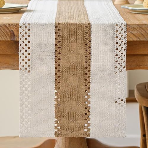 Kiatuniya Tischläufer Beige und Braun Boho Tisch Läufer Makramee Gehäkelte Spitze Modern Tischläufer Deko Schmal Vintage Bauernhaus Table Runner Kurz Hochzeit Party Tischdeko Outdoor 30x140 cm von Kiatuniya