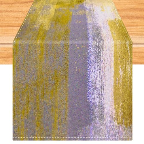 Kiatuniya Tischläufer Gelb 40 x 140 cm Tischdekoration Modern Kunst Gemälde Kurz Abwaschbar Tischdeko für Weihnachten Party Hochzeiten Feiertage Geburtstag Küche Deko von Kiatuniya