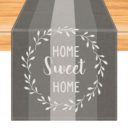 Kiatuniya Tischläufer Streifen Grau Modern Winter Läufer Tisch Vintage Abwaschbar Tischlaufer Landhausstil für Frühling Herbst Küche Tischdeko Party Dekor 33x183 cm von Kiatuniya